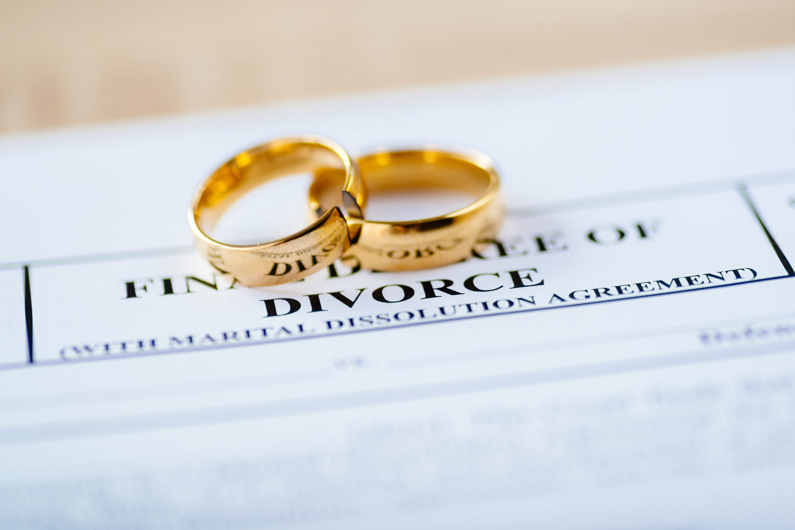 Two,Broken,Golden,Wedding,Rings,Divorce,Decree,Document.,Divorce,And